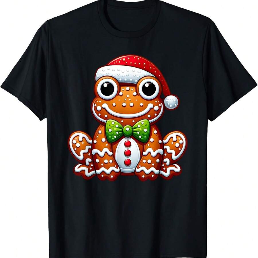 Camiseta divertida de Navidad con diseño de rana y hombre jengibre para mujer, hombre y niño - Negro 3 - Ver 1