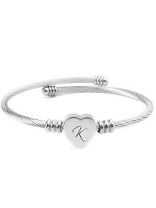 1pc Stainless Steel Heart-Shaped Bangle With 26 Alphabet Letters, Unisex Fashion Minimalist Style Bracelet, Suitable For Daily Wear, Parties, And Gifts - Silver - View 17