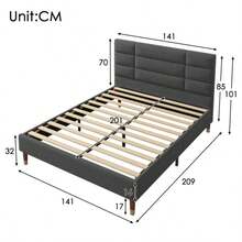 Upholstered Bed, Double Bed With Storage Compartment And Slatted Base, 140x200cm Upholstered Bed Frame With Headboard, For Adults And Teenagers, (With Spring Mattress) - 灰色 - 查看 8