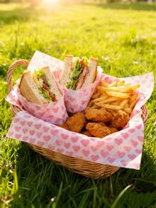 20张情人节不粘烘焙纸垫 - 粉色心形设计，适用于烤箱、微波炉，可用于制作汉堡、三明治、蛋糕和糕点 - 淺粉色 - 查看 11