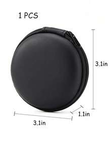 1 pieza Estuche de auriculares de EVA negro, bolsa de almacenamiento de cable de datos, estuche de transporte de auriculares Bluetooth, bolsa redonda con cremallera neutra - Negro - Ver 7