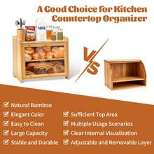 Caja de pan de bambú YUNRUICHI de doble capa con gran capacidad, estilo granja, contenedor de almacenamiento de pan con ventana acrílica transparente, organizador para alacena de cocina, madera natural - registro - Ver 4
