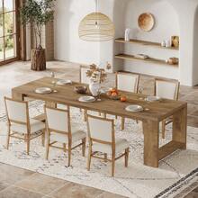 Tribesigns 86.61-Inch Dining Table For 6-8, Farmhouse Narrow Kitchen Table With Wood Pedestal Base, Extra Long Rectangular Dinner Table For Living Room, Dining Room And Kitchen, Natural Oak - 天然橡木 - 查看 9