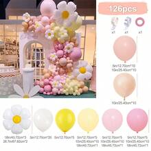 5 peças/114 peças/126 peças Conjunto de Guirlanda de Balões Rosa Retrô Nude com Tema de Margarida Branca, Adequado para Decoração de Casamento, Aniversário e Festa - Rosa chiclete - Visão 12