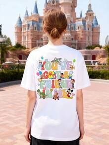 Disney Women's T-Shirt Featuring A Double-Sided Toy Story Cartoon Lettering Print, Crafted From Soft, Comfortable, And Durable 100% Cotton Fabric. This Spring/Summer Women's Crew Neck T-Shirt Is Perfect For Everyday Wear, Shopping, Parties, Travel, And Gatherings, Making It An Excellent Gift Choice. - Blanc - Voir 3