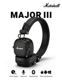 Marshall Major III 无线蓝牙头戴式耳机，可折叠耳机带麦克风，30 小时以上续航，低音浑厚，轻巧便携，适合旅行、通勤、工作，兼容 iOS 和安卓系统。 - 彩色 - 查看 3