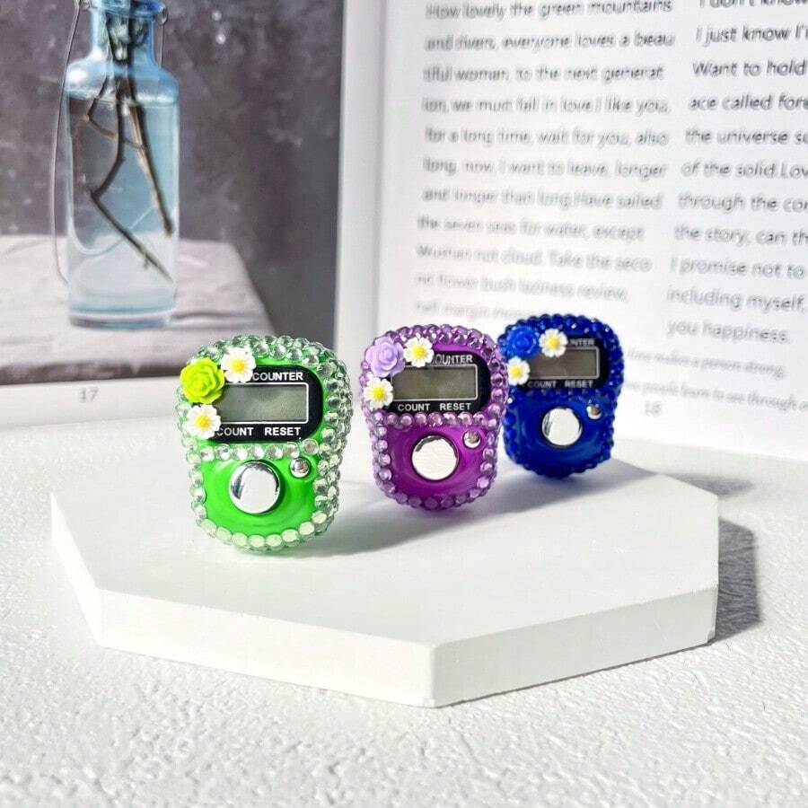 1个可复位液晶5位电子指环计数器,带数字显示,适用于运动、训练、穆斯林念珠和念珠手环计数器 - 彩色 - 查看 1