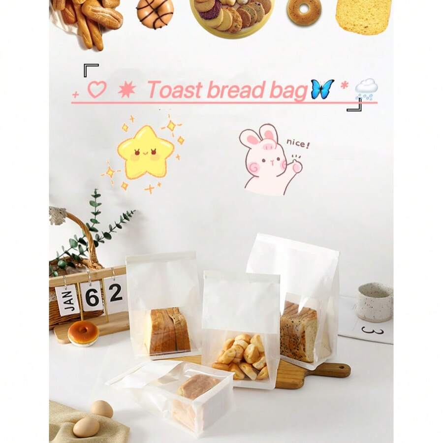 Window-Opening Transparent White Kraft Paper Bags, Household Baking Food Sealed Bags, Wire-Edged Sealing Toast Bread Bags - Multicolor - View 1