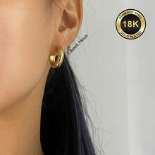 High-Quality Stainless Steel Women Hoop Earrings,18K Gold Plated Anti-Wear Anti-Fade,Hypoallergenic 316L Ear Post,Elegant Charming Fashionable Designer Simple Classic Style Unisex Jewelry Earrings For Daily Festival Vacation Parties - Gold - View 6
