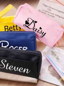 1 pieza Caja de papelería personalizable, Estuche de lápices personalizable, Caja de almacenamiento de papelería personalizable para volver a la escuela, Estuche de mano, se puede personalizar con texto, nombre y logotipo, Estuche de lápices de doble capa, Estuche de lápices minimalista, Gran capacidad, Elegante y de moda, Reutilizable, Útiles escolares, Temporada de vuelta a clases, Artículos esenciales para la escuela, Regalo de vuelta a clases, Imprescindible de vuelta a clases - Multicolor - Ver 3