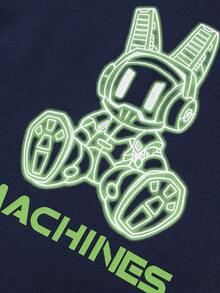 Balabala Kids Graphic T-Shirts, Boys & Girls Short Sleeve 100% Cotton Cute & Cool Printed Tops - Dark Blue - View 8