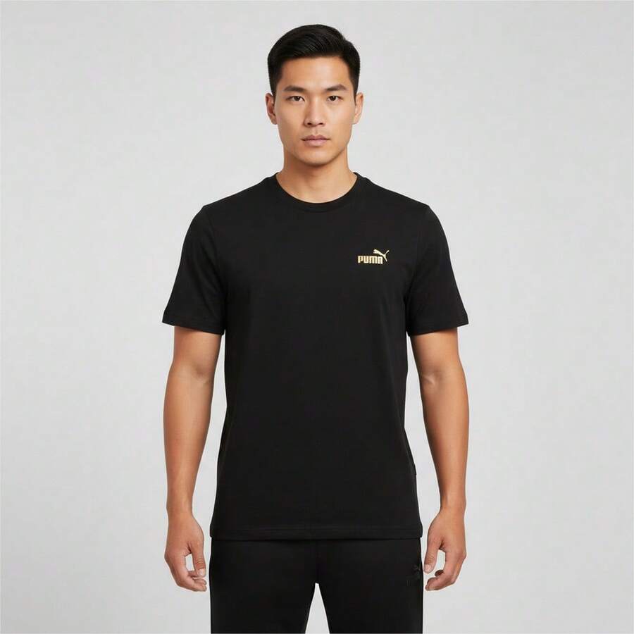 Puma Men's Essentials Short Sleeve Knit Crew Neck T-Shirt 69444801 - Black - View 1