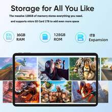 TenYide 10.1英寸安卓平板电脑，配备旋转支架、硅胶保护套、超高清显示屏、8GB/12GB/16GB/24GB 运行内存 + 128GB/256GB 机身存储、双卡双待、GPS、蓝牙、WiFi、双摄像头 - 寶藍色 - 查看 4