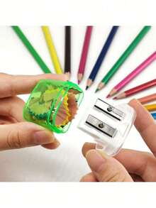 Bộ 4 gọt bút chì cầm tay có nắp đậy, gọt bút chì màu hai lỗ, gọt bút chì di động, thích hợp cho lớp học, văn phòng, quà tặng Giáng sinh. - nhiều màu - Xem 8