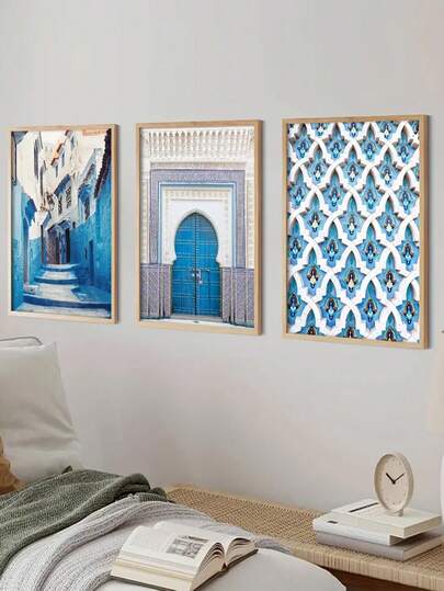 3pcs/Set Elegant Moroccan Door Canvas Prints, Islamic Architecture Wall Art For Living Room & Bedroom(Unframed)