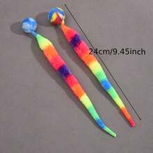 1pc Interactive Cat Toy - Geometric Polyester Twisting Worm With Attachment Ball, Manual Teaser Wand Toy For Boredom Relief, Battery-Free Colorful Simulation Pet Toy For Indoor Cats - Red and White - View 1