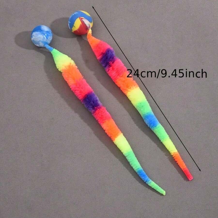 1pc Interactive Cat Toy - Geometric Polyester Twisting Worm With Attachment Ball, Manual Teaser Wand Toy For Boredom Relief, Battery-Free Colorful Simulation Pet Toy For Indoor Cats - Red and White - View 1