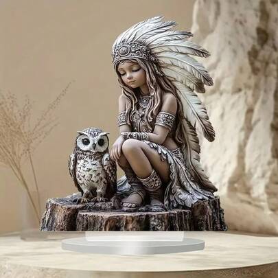 Owl Figurine, Acrylic Decor, Unique Artistic Entryway Ornament