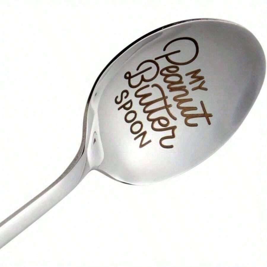 1pc Stainless Steel Engraving Spoon, Peanut Butter Spoon, Coffee Spoon, Gift, Suitable For Cafe - 銀色 - 查看 1