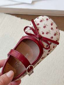 1 Pair Girls Cute Princess Flat Loafers, Anti-Kick Breathable Soft Sole Non-Slip Versatile Children's Mary Jane Shoes, Simple Fashion Infant Toddler Walking Shoes, Easy On/Off, Suitable For Indoor/Outdoor Play, Spring/Summer/Autumn - Red - View 7
