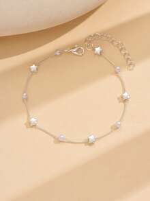 1条简约星星和仿珍珠链脚链，适合日常佩戴、通勤、海滩、度假、情人节、开斋节礼物 - 銀色 - 查看 4