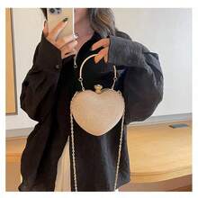 Women's Sparkly Heart Shape Clutch Purse - Formal Glitter Evening Handbag, Elegant Party Clutch For Wedding Cocktail Prom Formal Occasions - Gold - View 9