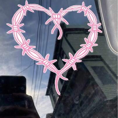 1张粉色荆棘心形贴纸，激光切割心形设计，女士最爱的汽车贴纸，汽车装饰贴纸