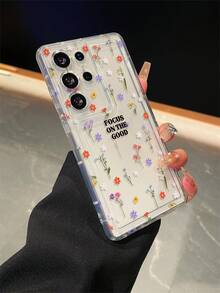 1个字母花卉图案，带气囊透明防摔手机保护壳，TPU材质，适合作为男女节日礼物，兼容三星手机 - 無色 - 查看 1