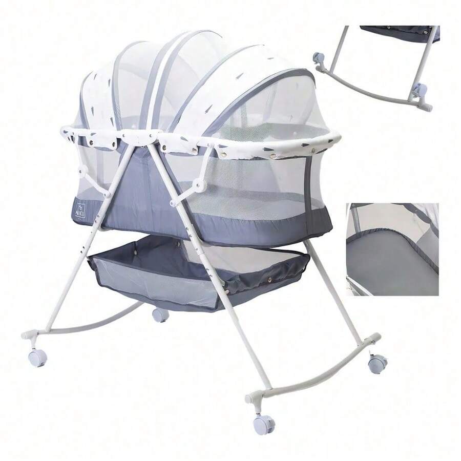 Cuna Moisés Para Bebé P759 Bambineto Plegable Con Base Color Gris - Gris - Ver 1