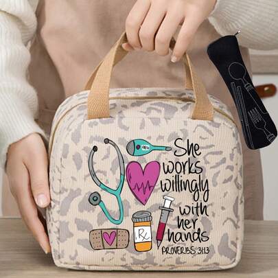 Túi đựng cơm trưa cách nhiệt chủ đề y tế, Túi đựng cơm trưa cho nam và nữ, Túi giữ lạnh cơm trưa lớn mềm mại cách nhiệt chống rò rỉ - Hộp cơm trưa tái sử dụng, Túi đựng thức ăn dã ngoại, Túi đựng cơm trưa bằng vải canvas nhẹ, di động, Chống rò rỉ, Có thể giặt máy, Lựa chọn quà tặng hoàn hảo cho công việc, cắm trại, dã ngoại, trường học, du lịch hoặc hoạt động ngoài trời, Quà tặng kỷ niệm, Quà tặng Ngày của Mẹ, Dành cho bác sĩ, y tá và các cơ sở chăm sóc sức khỏe.