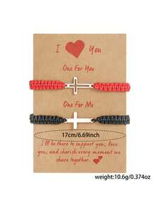 2pcs/Set Solid & Hollow Match Stainless Steel Cross Adjustable Braided Bracelet Set, Suitable For Friends, Family, Couples, Daily Wear - Cross-woven Bracelet Set - View 6