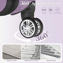 YSTYLE 3/5 Piece Hardside Luggage Set (12, 18, 20, 24, 28 Inch), With Scratch-Resistant And Impact-Resistant ABS Shells, Spacious Design And Four 360-Degree Spinner Wheels - Purple - View 4