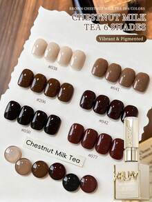 XEIJAYI 6 Colors 15ml Caramel Brown Series Gel Nail Polish, Glossy & Shiny Semi-Permanent Solid Color Nail Polish, Removable UV Nail Polish, Autumn/Winter Nail Design - 彩色 - 查看 1