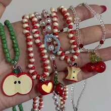 Y2K 可爱原宿风树脂红色水果吊坠项链，哥特复古美学度假配饰 - 彩色 - 查看 1