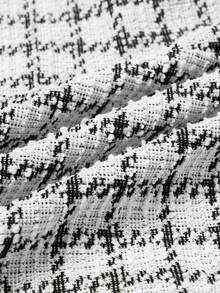 Eileen Ladies' White And Black Houndstooth Contrast Collar Long Sleeve Button Front Ruffle Hem Shirt Dress - Fitted Silhouette For Casual Elegant Wear - Black - View 9