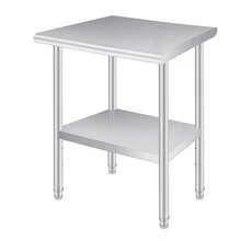 Mesa de Preparación Acero Inoxidable Profesional | Esquinas Redondeadas Seguri-dad, 0.8 mm Extra Grueso | Carga 300 kg, Estante Ajustable | Uso Comercial Intenso y Exterior - 24 x 48 pulgadas - Ver 1