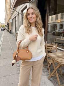 Burberry Apricot Canvas Shoulder Bag - 1-Piece Dome Style Handbag With Leather Handles & Heart Charm, Luxury Designer Casual Dating & Daily Bag - Orange - View 4