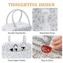 1pc Floral Pattern Insulated Lunch Bag, Quilted Thermal Lunch Tote, Food Storage Bag, Quilted Floral Handbag, Reusable Lunch Box, Leak-Proof Lunch Tote, Coquette Stylish Insulated Cooler Bag, Cute Lunch Tote, Large Capacity Reusable Thermal Cooler Bag, Home Storage Bag, Suitable For Work, Picnic Or Travel, School, Christmas Gift, Back To School Season - 藍碎花 - 查看 6