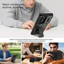Foldable Stand Phone Case With Sliding Camera Cover + [Full Camera Protection] For Galaxy S26Ultra S25Ultra/A55/A56/A16/A17/A26/A36, Also Compatible With S26 S24/S24 FE/S25/S25/S25 FE Magnetic Car Mount Holder, Matte Finish Anti-Drop Phone Protective Case, Sliding Phone Case, Fashion Phone Case, Christmas Gift, Winter Gift - Black - View 5