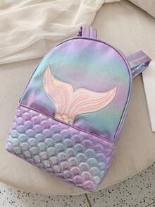 1pc Embroidered Customized Dreamy Mermaid Tail Colorful Cute Backpack, Colorful Mermaid Tail Design Student School Bag Can Embroider Your Own Name, Back To School Essential, Outdoor Travel - Multicolor - View 10