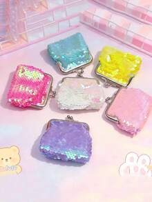 1 pieza Monedero de lentejuelas de 3 pulgadas de colores, monedero de estudiante, bolsa de llavero con escamas de pez, bolsa de almacenamiento de joyas - Multicolor - Ver 3