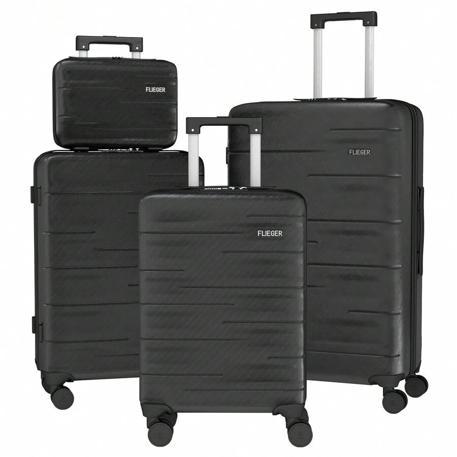 YSTYLE 4-Piece Hardside Luggage Set (12/20/24/28 Inches), With Scratch-Resistant And Impact-Resistant ABS Shells, Spacious Design And Four 360-Degree Spinner Wheels - Black - View 1