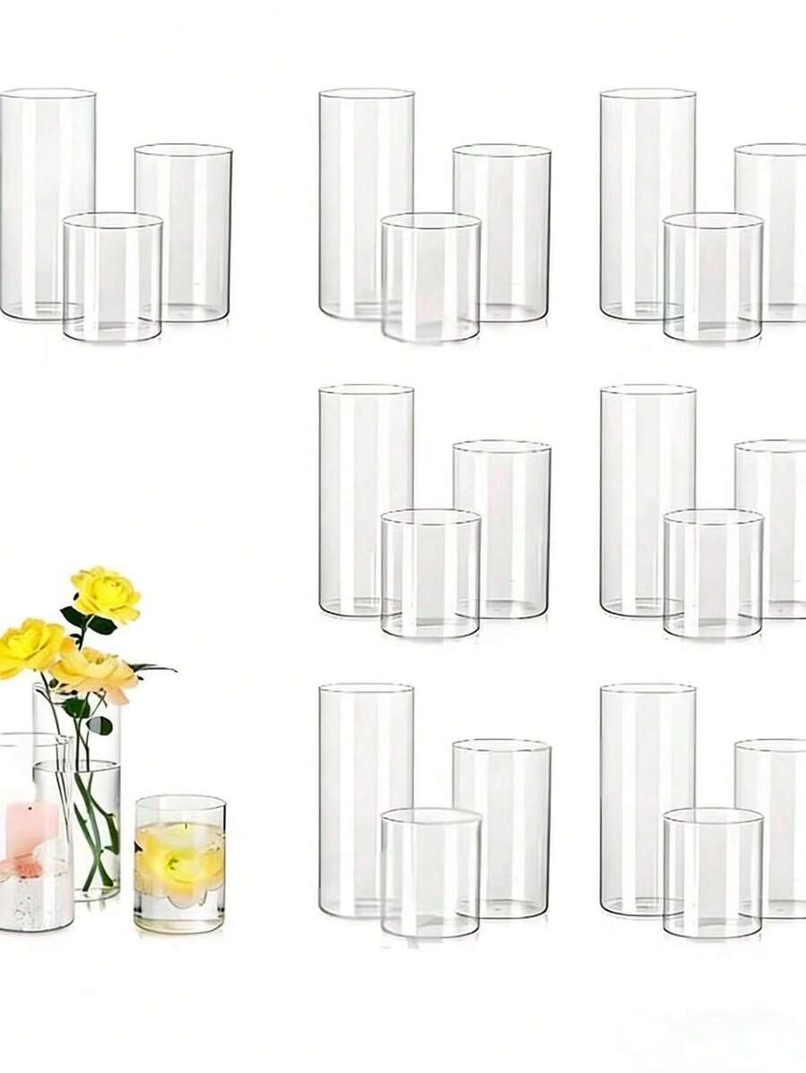 6pcs Transparent Glass Cylinder Vases, Modern Small Floating Candle Vases Decor, Transparent Candle Holders For Home, Wedding, Tabletop Decoration - L Style - View 1