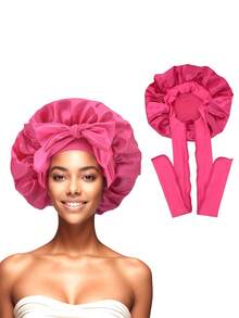 Silk Fabric Sleeping Cap, Adjustable Drawstring, Suitable For Women With Natural Curly Hair Hair Sleep Cap Sleep Bonnet - Multicolor (1pc) - View 29