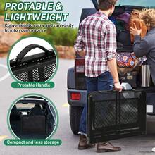 Mesa de camping familiar plegable, mesa de patio con 2 paneles abatibles, mesa de barbacoa de metal con tablero de malla, 2 alturas ajustables, mesa de pícnic grande y mesa de exterior, 2 marcos laterales, ligera, negra Mesa para Camping con Soporte Lateral – Resistente - Negro - Ver 4