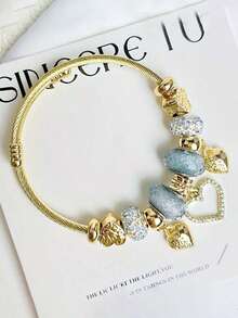 1pc Stainless Steel Swan Love Pendant Bracelet For Women - Purple - View 2