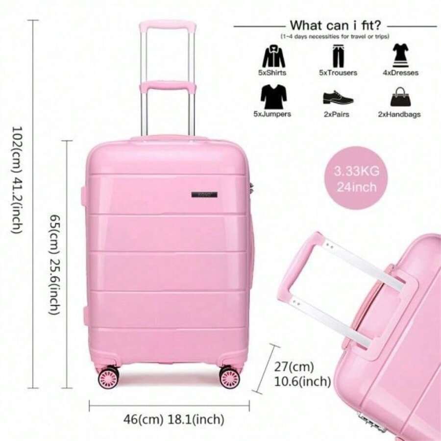 Bags Polypropylene Hard Shell Suitcase - 20''/24''/28'' Bread Design TSA Lock (Pink) - 24 Inch - View 1