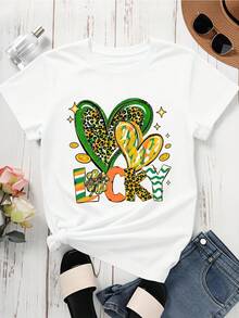 Lucky Shamrock Leopard Print T Shirt Black St Patrick's Day Celebration Graphic Tee For Women Party Outfit Lucky Charm Design - 白色 - 查看 2