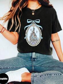 100% Cotton Magical Castle With Blue Shirt, Magic Kingdom Sweatshirt, Girl Trip, Disneyworld Family Shirt Summer T-Shirt For Women - 黑色 - 查看 1