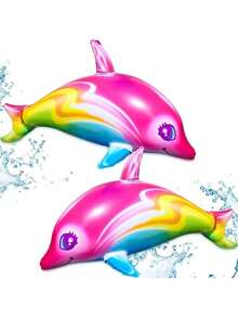 Dolphin Rainbow Inflatable Pool Toy 36 Inch Summer Colorful Pink Poolside Aquatic Themed Decor Inflate Pool Beach Birthday Party Decoration(2 Pieces) - Nhiều màu - Xem 8